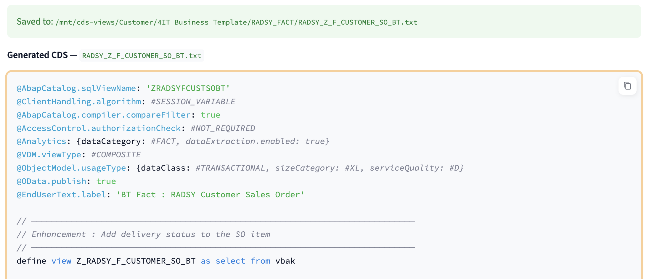 CDS Designer — Generated CDS Code